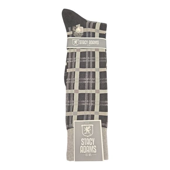 STACY ADAMS MENS WINDOWPANE DRESS SOCK. BLACK WHITE. SAS 348-6 - Picture 1 of 3